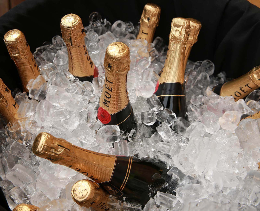 Bottles of champagne on ice ready for an arrival