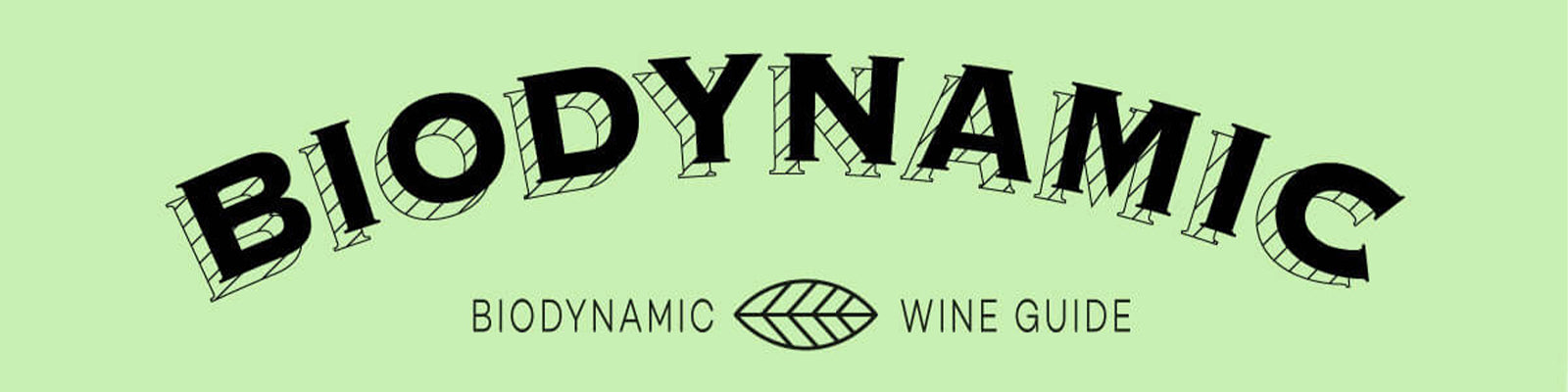 Green banner with the word Biodynamic in large black letters. Underneath, it says Biodynamic Wine Guide with a leaf icon between the words.